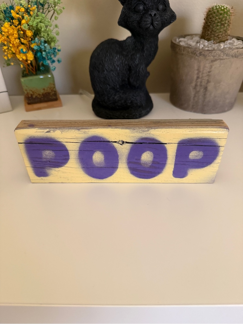 Bathroom Wall Decor Handmade Yellow Wood Block POOP 💩 Sign Wall